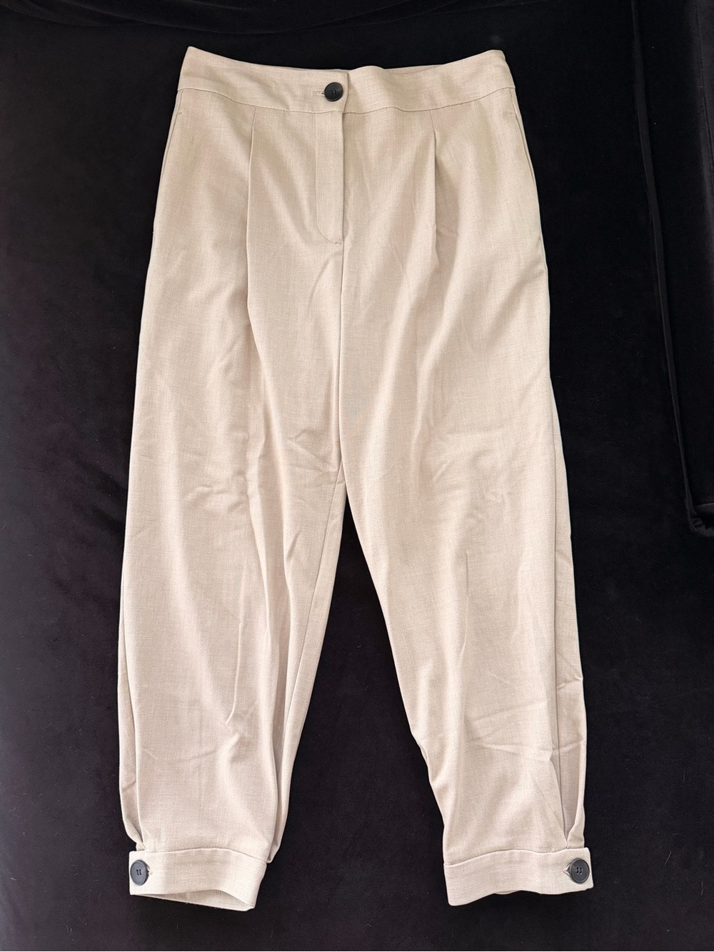 Zara Tan Cropped Trousers with Button Cuffs